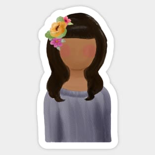 Watercolor Painted Flower Girl With Dark Hair | Cherie's Art(c)2021 Sticker